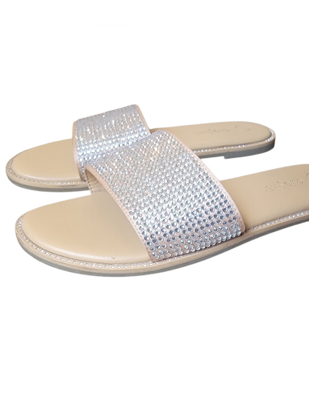 Cat & Jack Girls Silver Rhinestone Easy Flat Slide Sandals Size 2 Sparkle Party